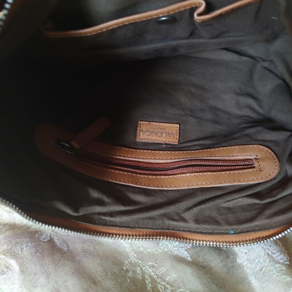 Vilenca Holland Braided Trim Leather Hobo Bag Brown Cognac - Picture 2 of 9